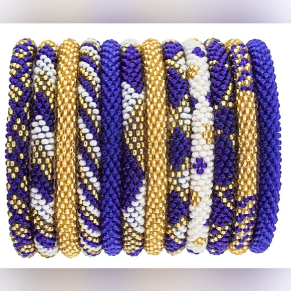 GOLD & NAVY -Original Roll-On® Bracelets, 7" round, made in Nepal #2 (3 pieces) - Picture 2 of 6